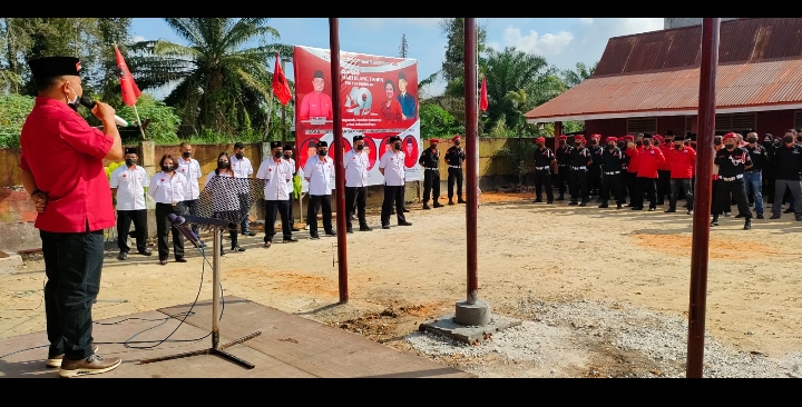 Peringati HUT ke 49, DPC dan Organisasi Sayap PDIP Pelalawan  Gelar Upacara Bendera