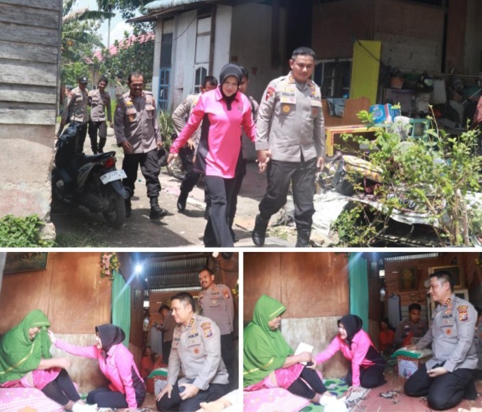 Kapolres Pelalawan Beserta Ketua Bhayangkari cabang Pelalawan manfaatkan Momen hari Libur sambangi warga Kurang mampu.