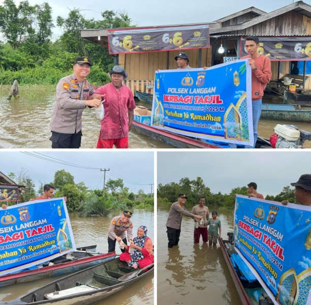 Polsek Langgam Bagikan Takjil Kepemukiman Warga Terdampak Banjir