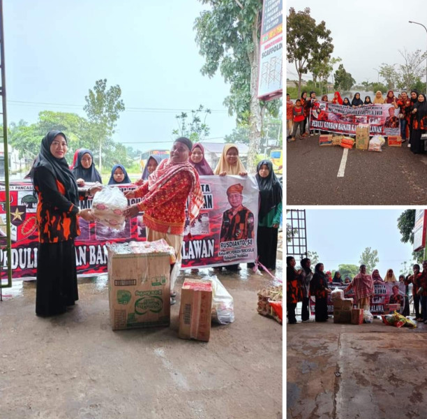 Pengurus Peranan Wanita MPC Pemuda Pancasila Salurkan Donasi Bantuan Peduli Korban Banjir Pelalawan