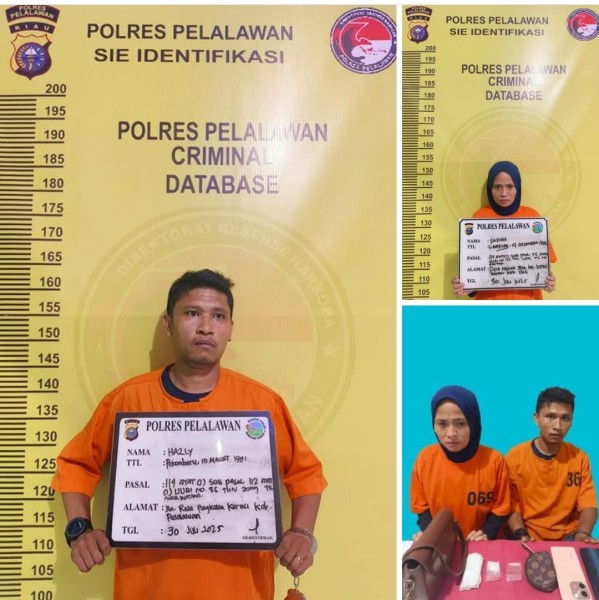 Tak butuh waktu lama'Tim Opsnal Sat Resnarkoba Polres Pelalawan menangkap dua tersangka peredaran narkoba di Simpang Jalan Raja