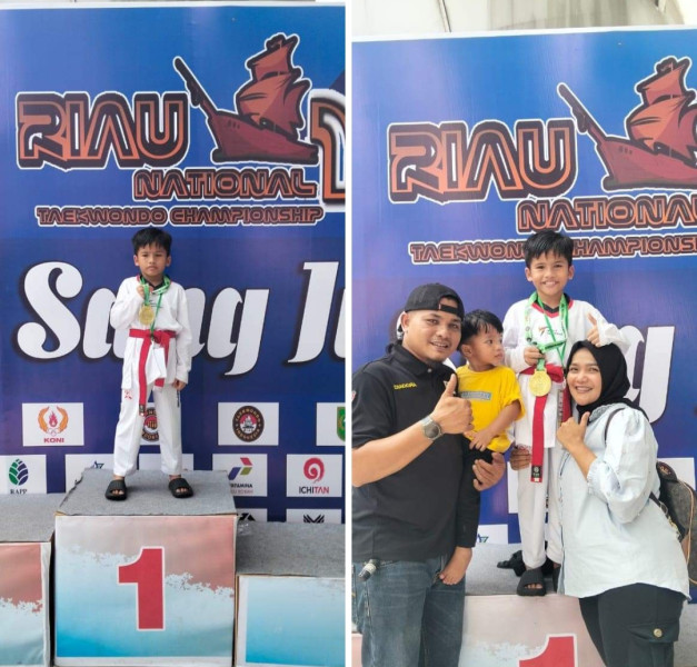 Waldan abdillah rafiff sabet juara (1) taekwondo SE Riau asuhan dari batalyon komando 462 kopasgat