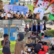 Himafarsi Melakukan Kegiatan Ayo Belajar Bersama di Pinggir Jalan Simpang 4 Flyover Mall SKA