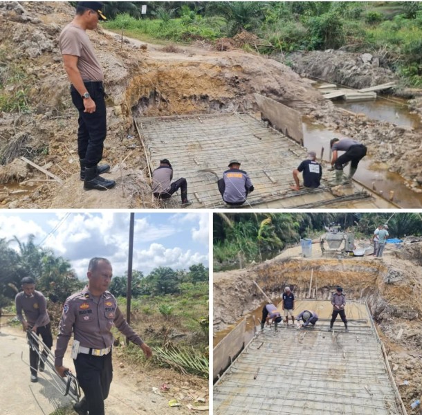 Bentuk komitmen Kapolda Riau Pengerjaan Jembatan Presisi Polri di Kampung Melati pangkalan kuras