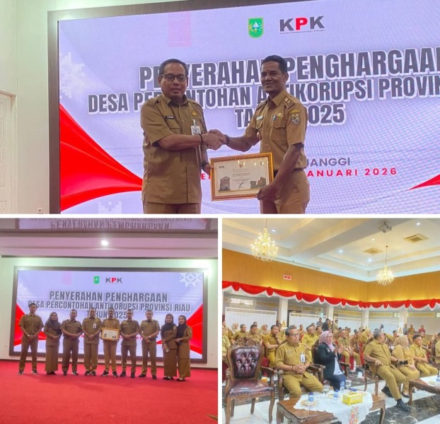 Kabupaten Pelalawan,meraih Penghargaan Desa Percontohan Antikorupsi Provinsi Riau Tahun 2025.