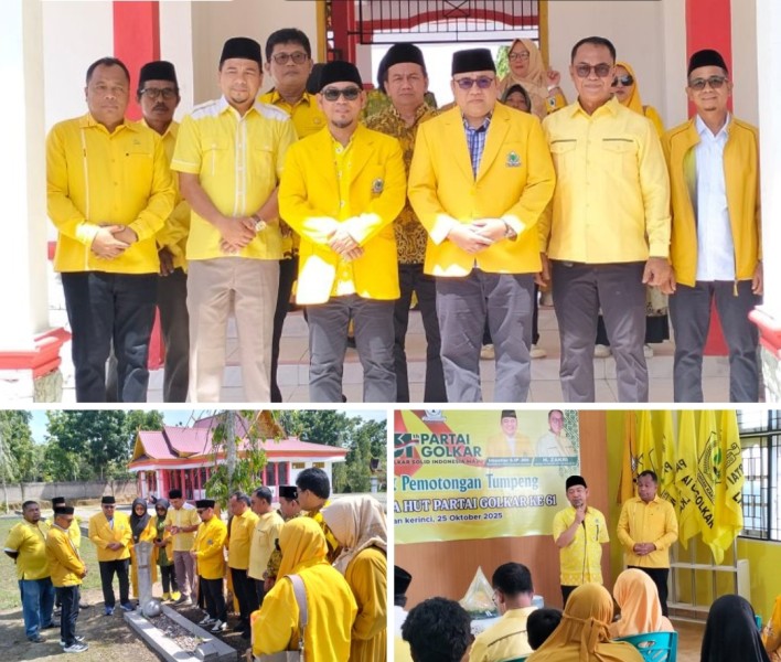 Hut Partai Golkar ke-61 sekaligus ziarah ke makam pahlawan, syukuran, dan pemotongan tumpeng di Kantor DPD II Golkar Kabupaten Pelalawan