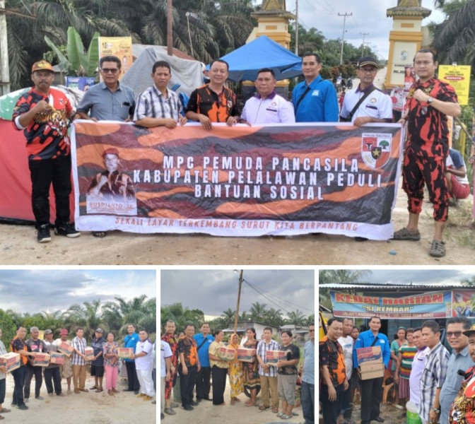 Ketua MPC Pemuda Pancasila dan jajaran pendeta kabupaten Pelalawan Bantu Warga Terdampak Banjir Luapan Sungai Kampar