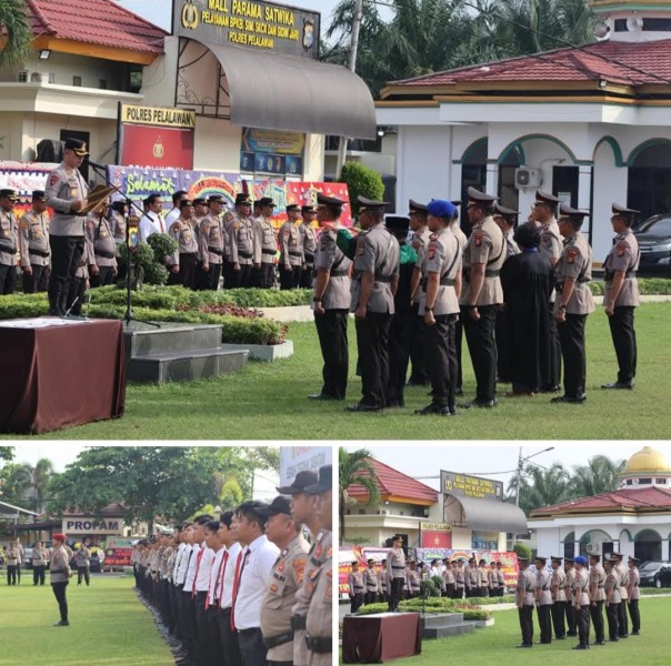 Kapolres Pelalawan, AKBP Afrizal Asri SIK pimpin upacara serah terima jabatan sejumlah perwira di Polres Pelalawan