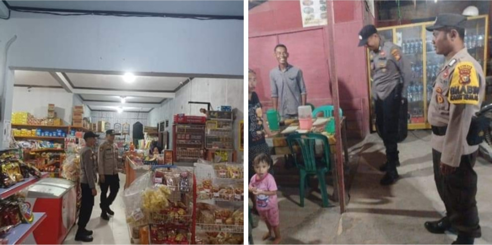 Polsubsektor Pelalawan patroli di salah satu toko harian upaya pencegahan tindak kriminal dan selalu memberi himbauan kepada masyarakat supaya lebih proaktif di lingkungan masing-masing