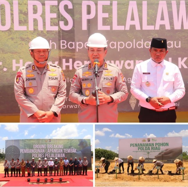 Kapolda Riau Bersama Bupati Pelalawan Ground Breaking Lapangan Tembak Polres Pelalawan
