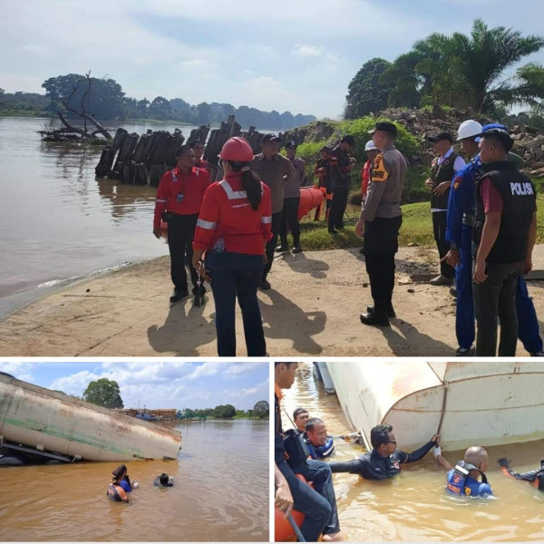 Mobil CPO Terjun Kesungai Kampar Di Ponton Penyebrangan RAPP Langgam, Sopir Meninggal Dunia.