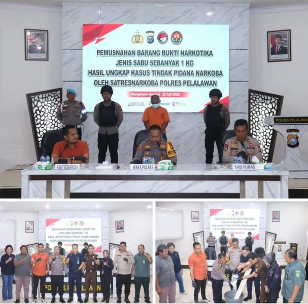Polres Pelalawan bersama Kejari, Kehakiman dan BNNK melakukan Pemusnahan Barang Bukti Narkotika Jenis Sabu Sebanyak 1 Kg
