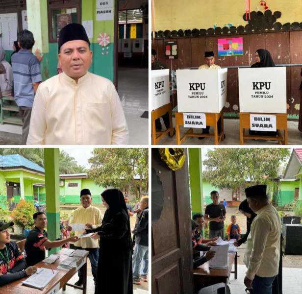 Wabup Pelalawan Nazaruddin Gunakan Hak Pilihnya di TPS 005 Rawang Sari