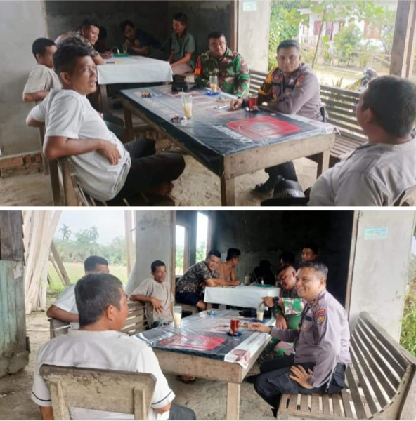 Bhabinkamtibmas Polsubsektor Pelalawan dan Babinsa mengajak  Masyarakat agar bersama sama dan berpartisipasi menjaga keamanan terutama lingkungan tempat tinggal.