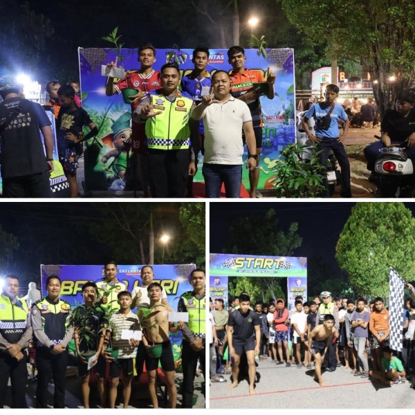 menindaklanjuti arahan Kapolda Riau pendekatan humanis dan preventif kepada masyarakat, Polres Pelalawan menggelar kegiatan Balap Lari 100 Meter Green Policing