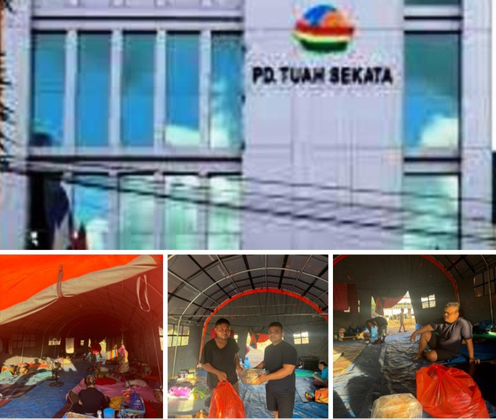 Karyawan dan karyawati (BUMD) tuah sekata kabupaten Pelalawan menyisihkan sebagian gaji'buat Sudara kita yang berada di tenda pengungsian akibat banjir.