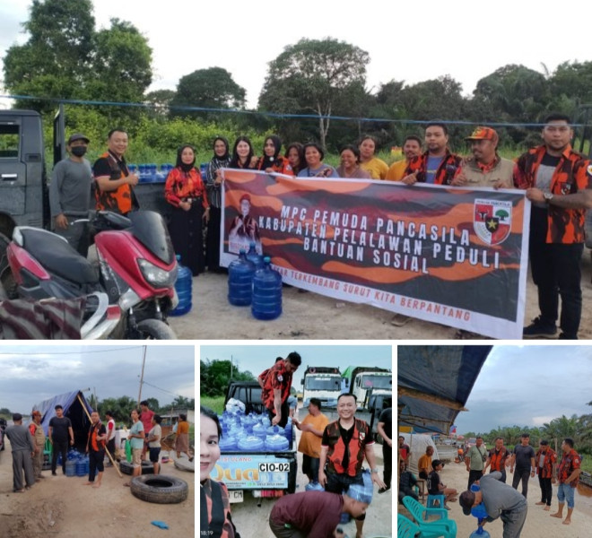 Lagi dan lagi Ketua MPC Pemuda Pancasila dan jajaran salurkan bantuan Air bersih Bantu Warga Terdampak Banjir Luapan Sungai Kampar