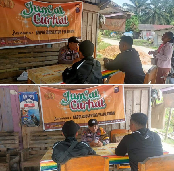 Bhabinkamtibmas Polsubsektor Pelalawan gelar Jumat Curhat kegiatan ini merupakan salah satu upaya pembinaan kemitraan Polsubsektor Pelalawan dengan masyarakat.